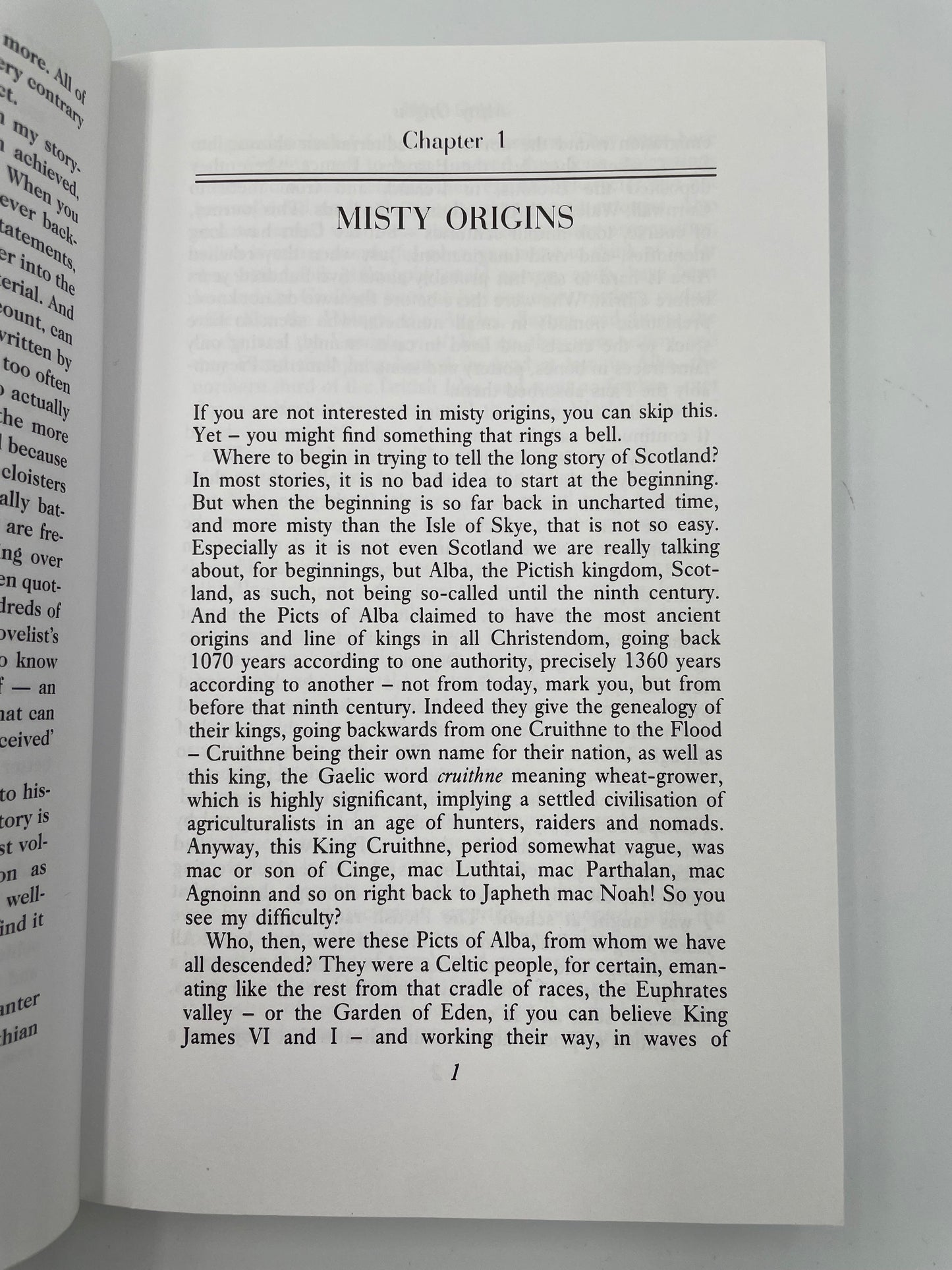 Page one chapter 1 from book ‘The Story of Scotland’ by Nigel Tranter.