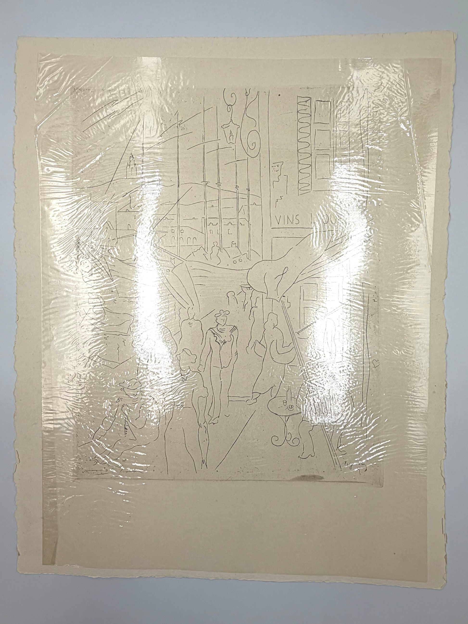 Plate #1 titled 'Depart de Marseille' from the art portfolio 'Images d'Alger' by Alfred Figueras and Andre Gide. 