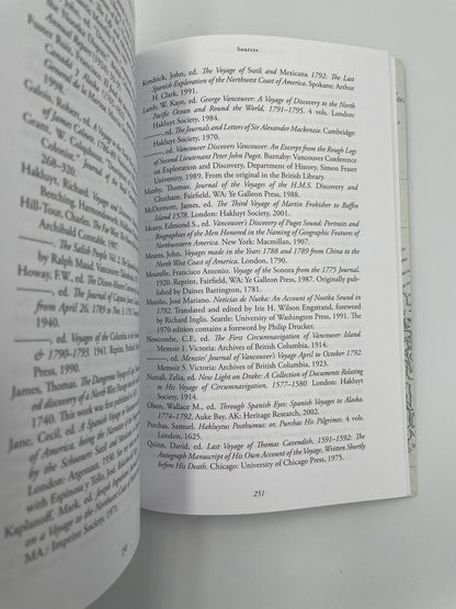 Page with bibliographical sources from ‘Juan de Fuca's Strait’ by Barry Gough