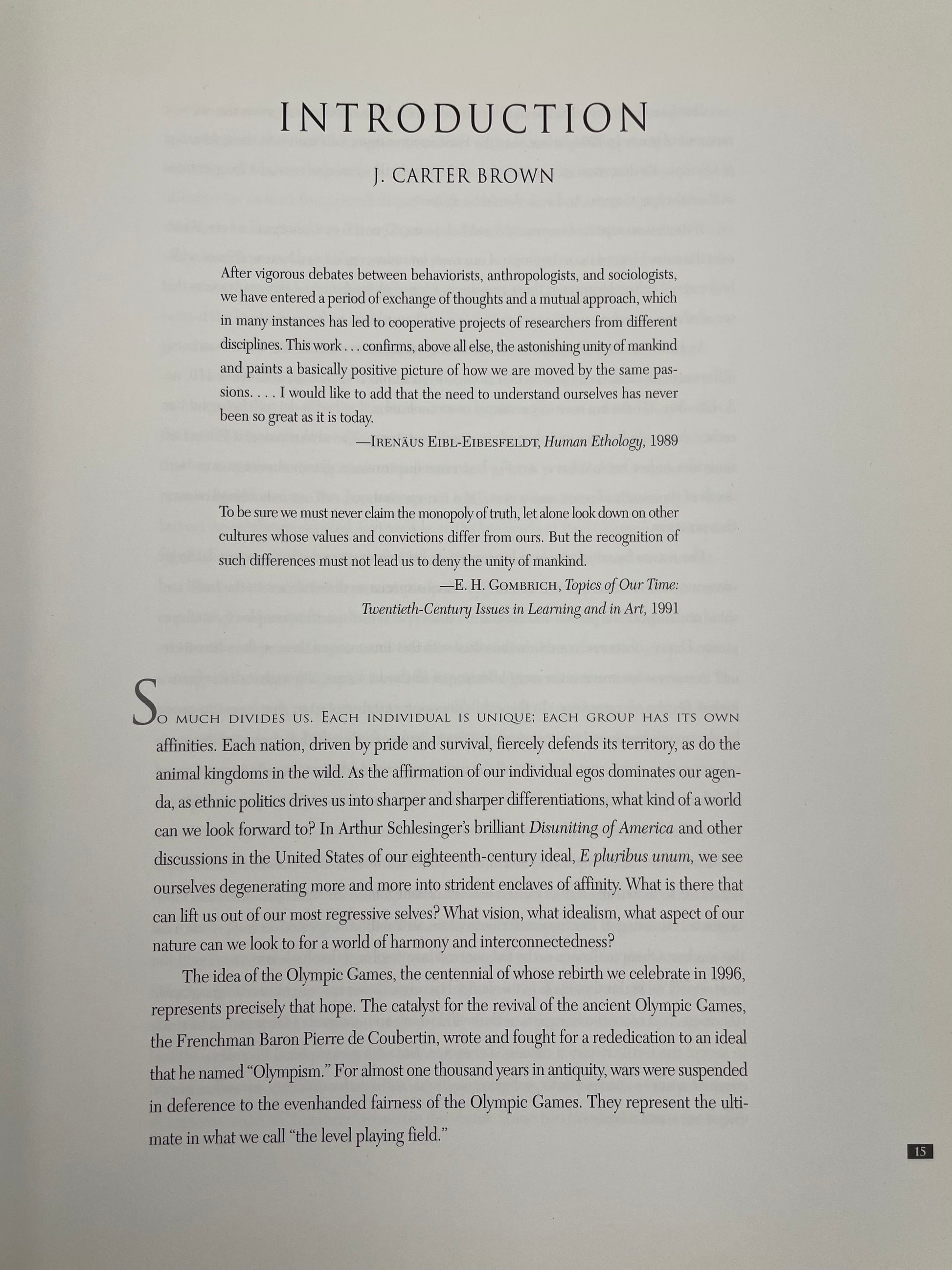 Introduction text by J. Carter Brown on a gray background