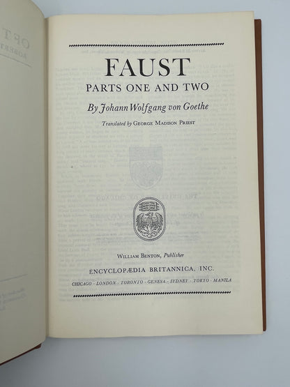 Goethe (Britannica: Great Books of the Western World). Faust: Part one and Two.