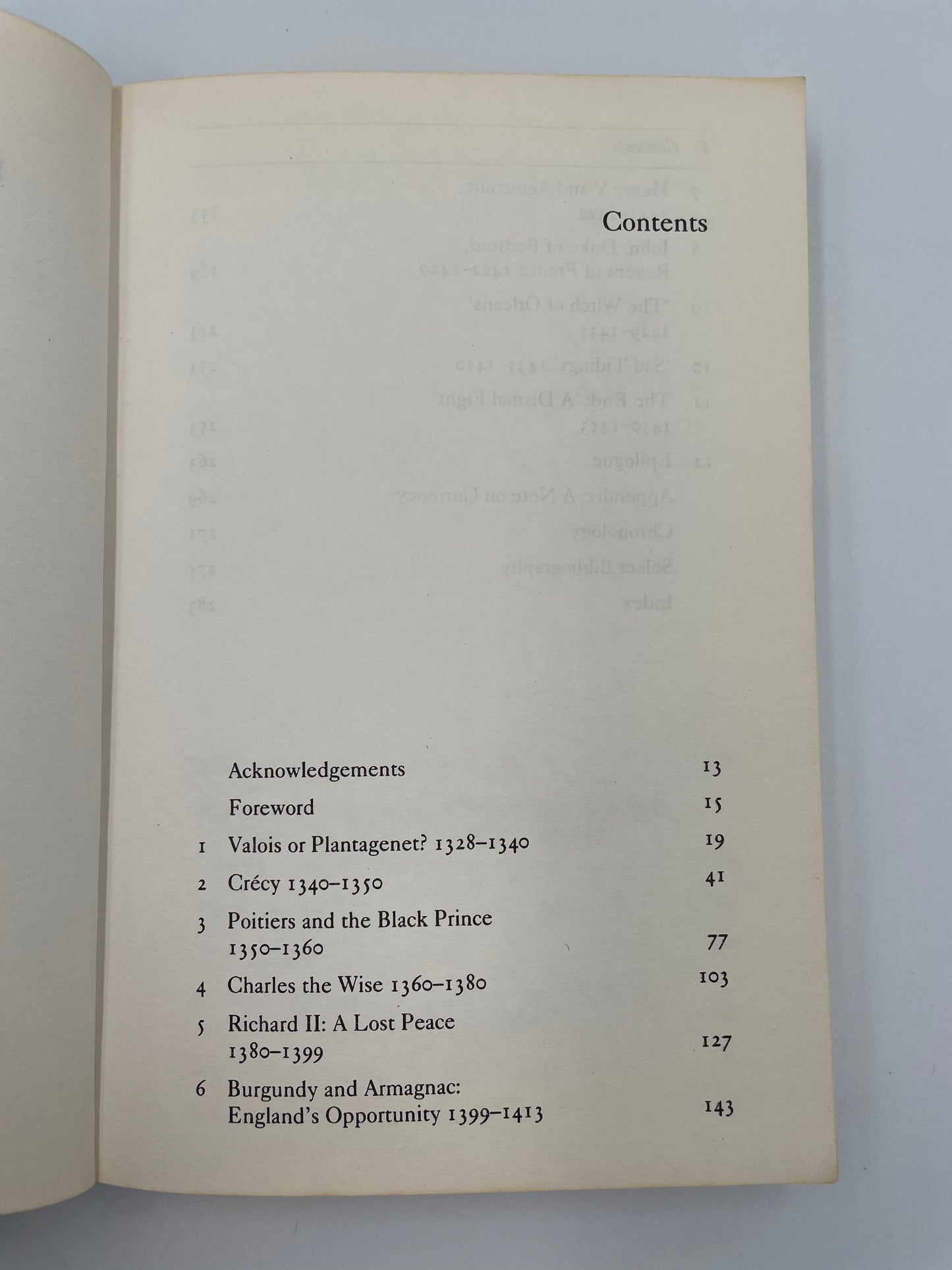Contents table 1 from ‘A Brief History of The Hundred Years War’ by Desmond Seward