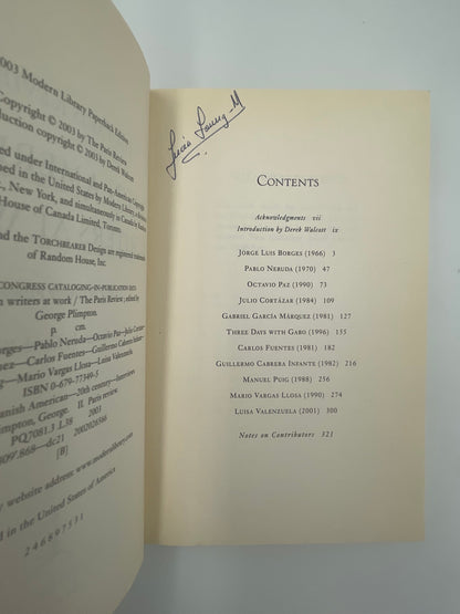 Contents page from ‘Latin American Writers at Work: The Paris Review’.