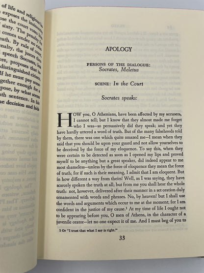 Page on 'Apology' from "Plato. Five Great Dialogues" (1969) Translated by B.Jowett.  Edited and annotated  by Louise Ropes Loomis.  