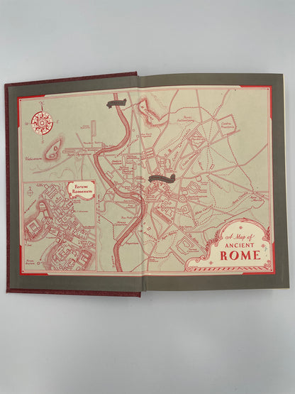 Inside cover pages of map of ancient  Rome on a gray background from 'Caesar and Christ by Will Durant' 