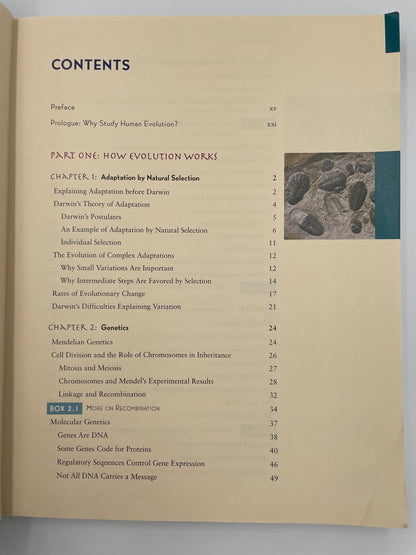 Table of contents page one of ‘How Humans Evolved’ by Robert Boyd & Joan B. Silk.