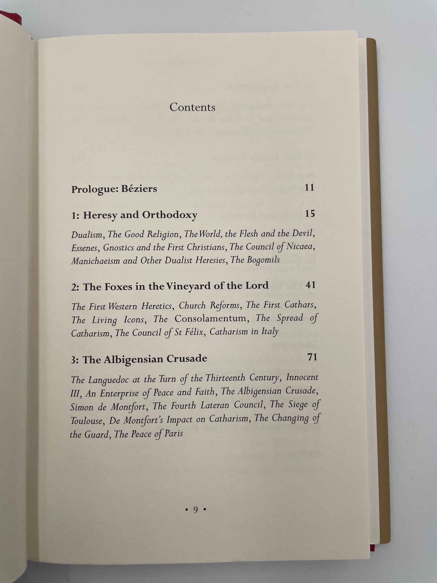 Table of contents on a white background of 'The Cathars: The Most Successful Heresy of the Middle Ages' by Sean Martin 