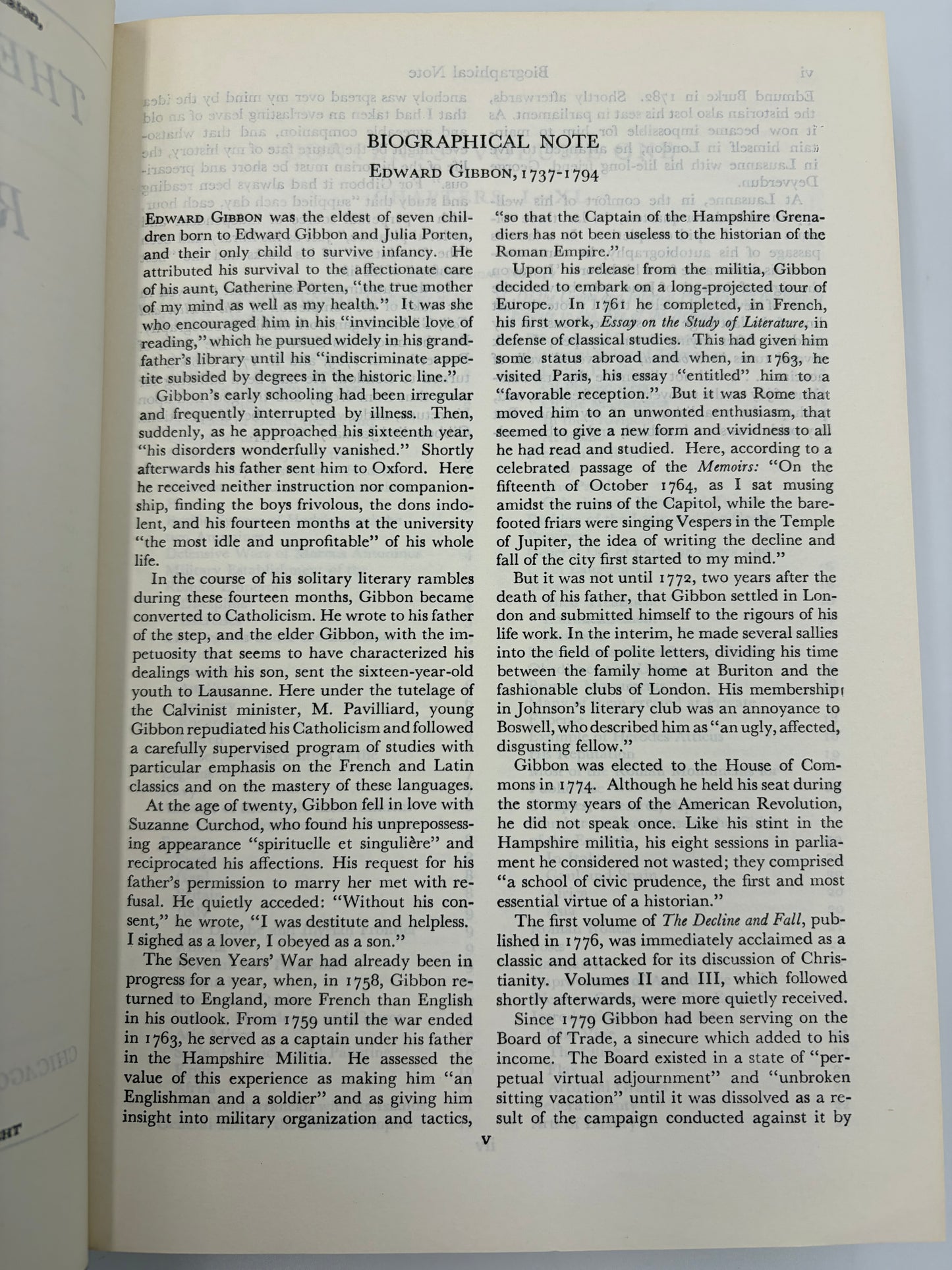 Biographical Note on Edward Gibbon from 'The Decline and Fall of the Roman Empire' 