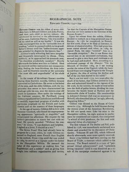 Biographical Note on Edward Gibbon from 'The Decline and Fall of the Roman Empire' 