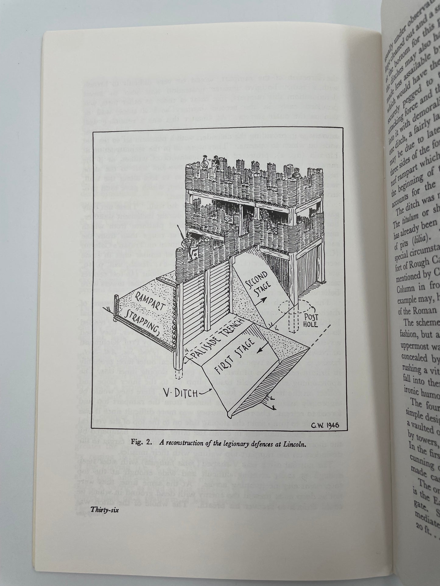 Illustration of defensive structure at Lincoln in Roman Britain, from 'The Roman Army' by Graham Webster.