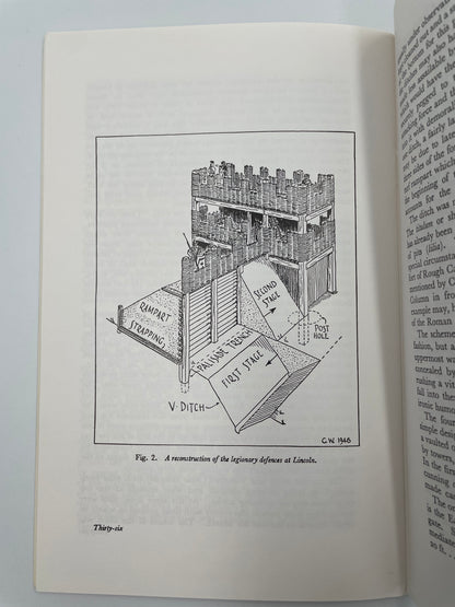 Illustration of defensive structure at Lincoln in Roman Britain, from 'The Roman Army' by Graham Webster.