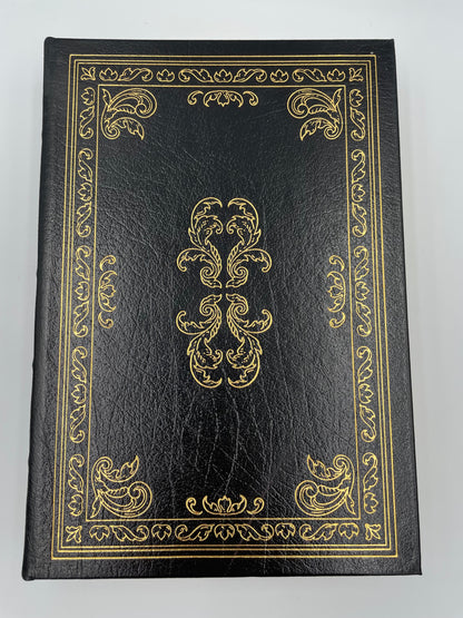 Book cover with gold gilded design if "The Life and Opinions of Tristram Shandy" by Laurence Sterne (Collector's Edition 1980)