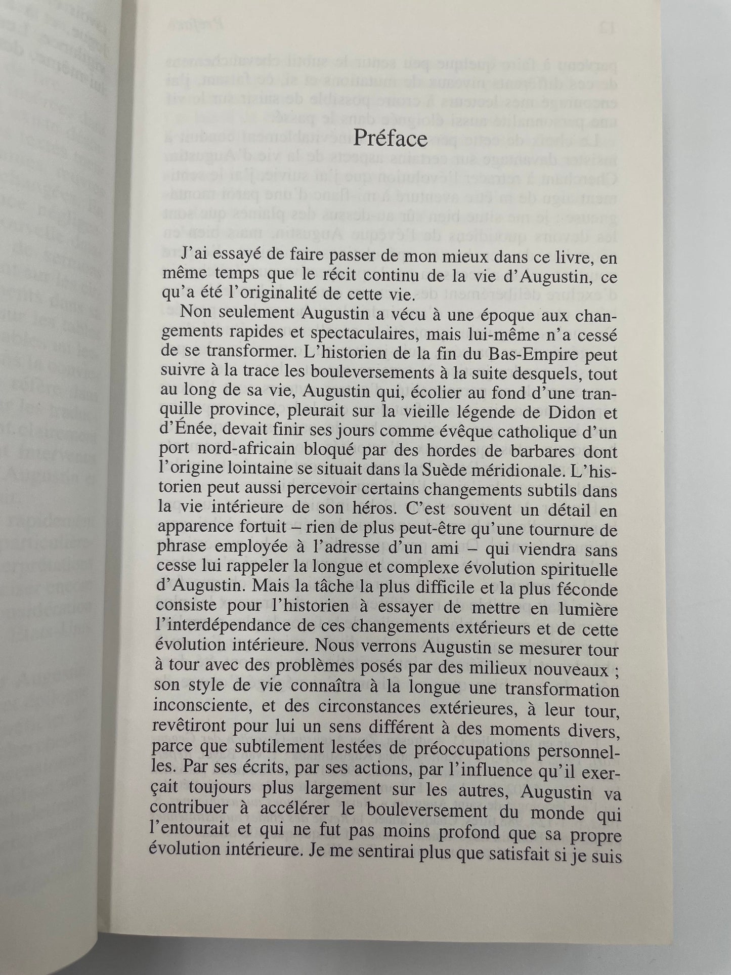 Preface page of 'La vie de Saint Augustin' by Peter Brown.