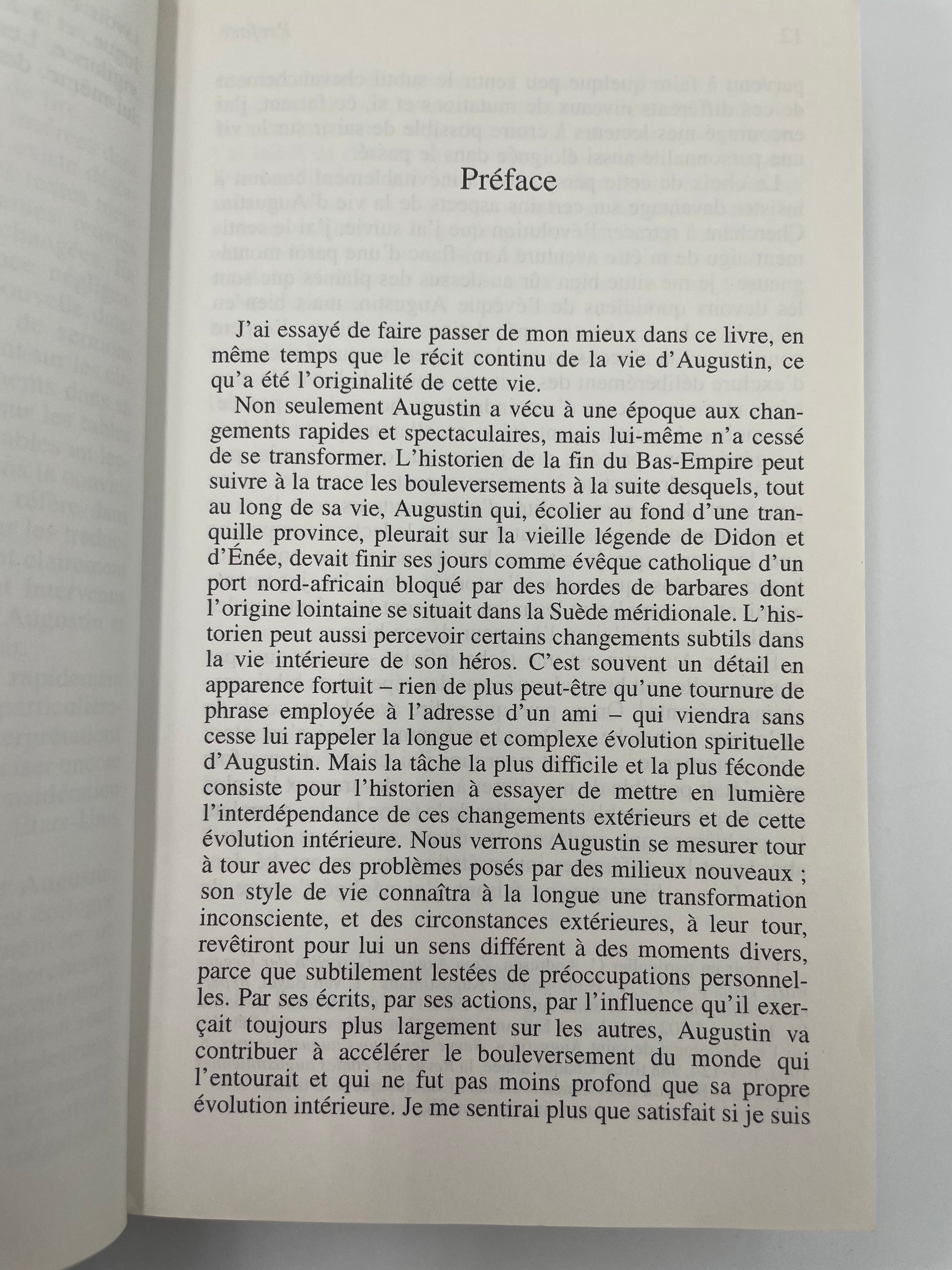 Preface page of 'La vie de Saint Augustin' by Peter Brown.