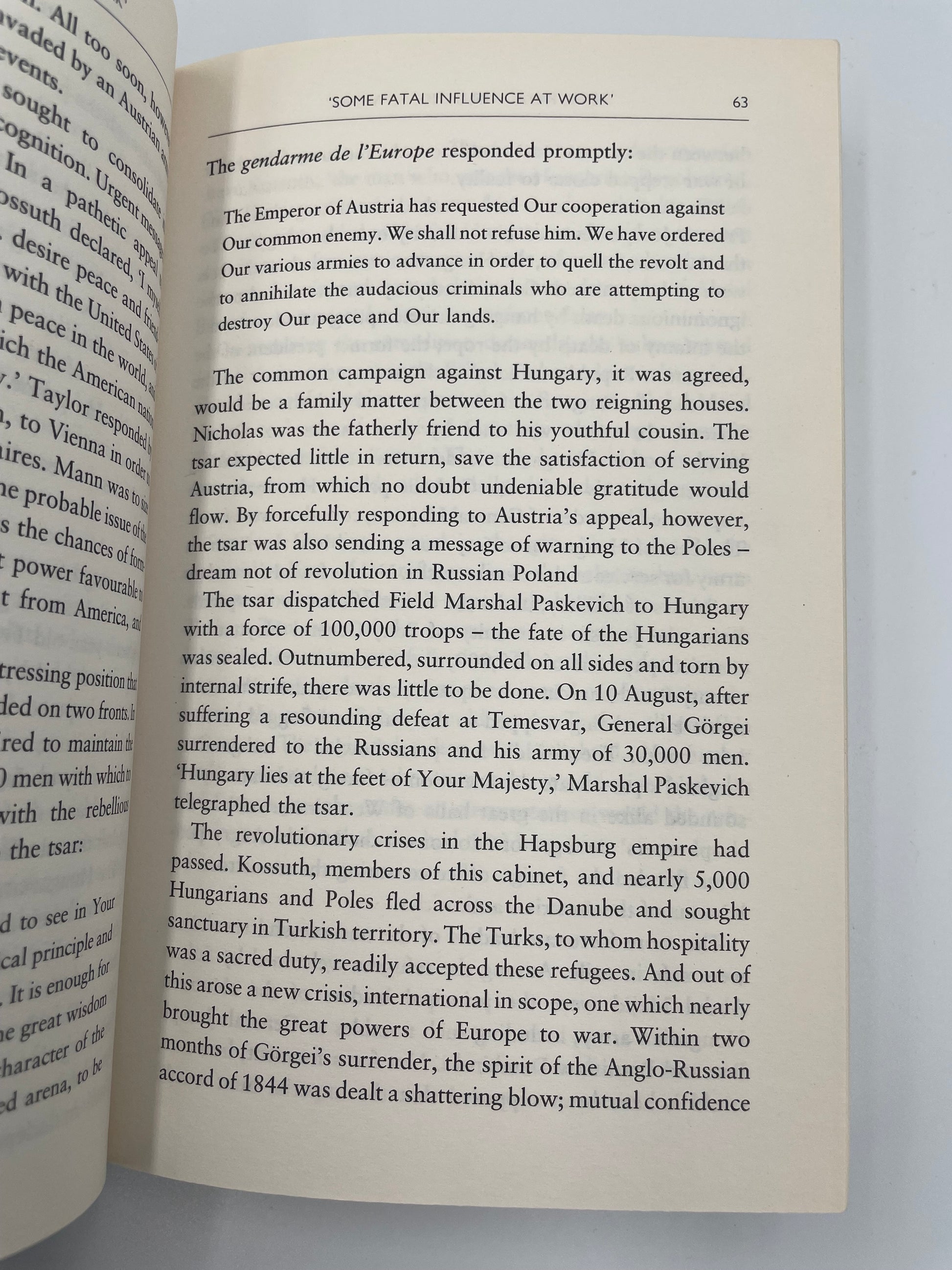 Open book with text on a white background. Random page from ‘ A Brief History of the Crimean War´ by Alexis Troubetzkoy