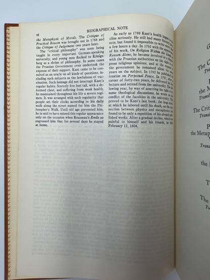 2nd page of biographical note on Kant from "Kant" (Britannica: Great Books of the Western World) The Critique of Pure Reason. The Critique of Practical Reason And Other Ethical Treatises. The Critique of Judgement.