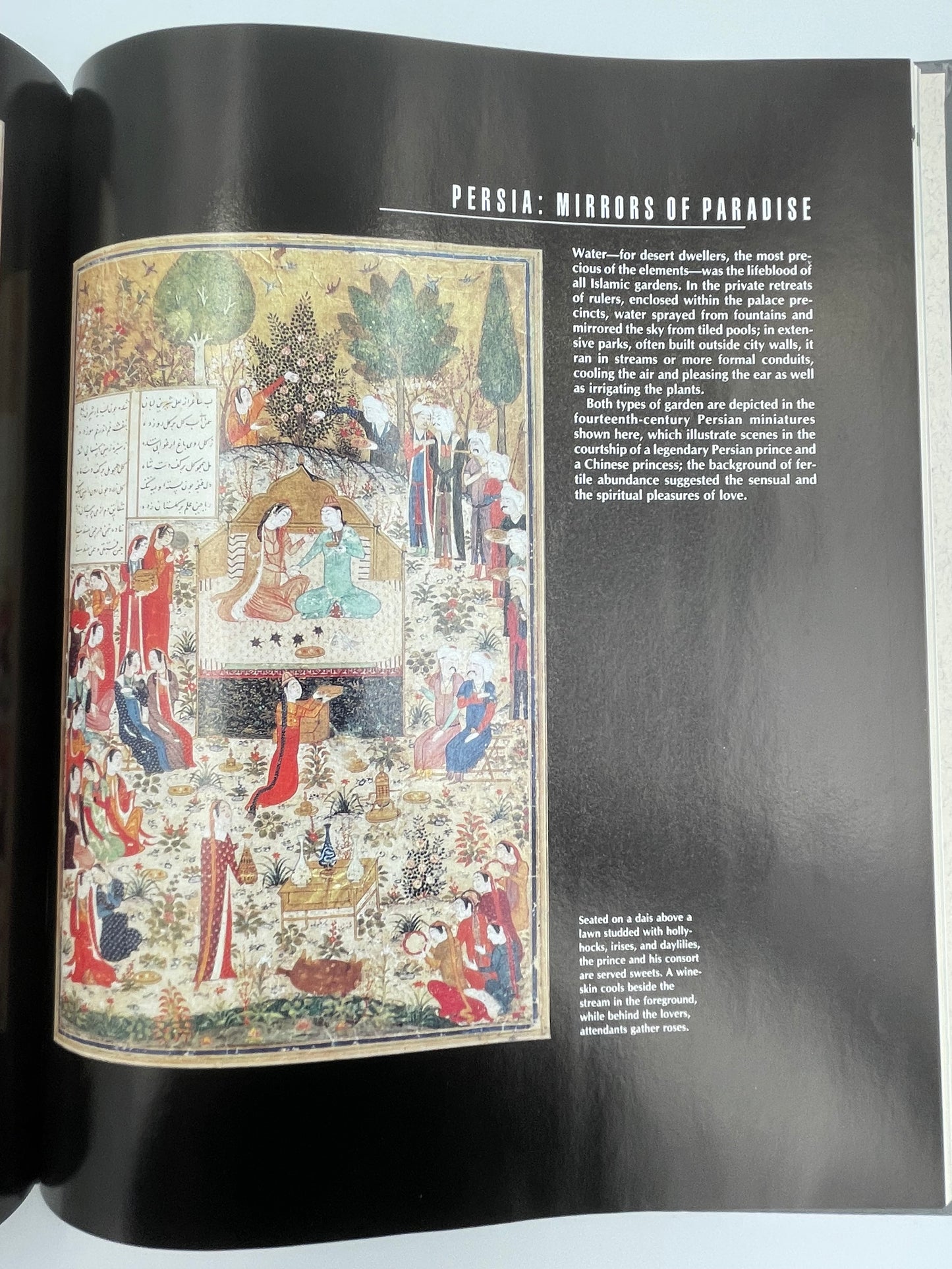 Inside page of book  'Time Frame A.D. 1300-1400'  with intricate illustrations on a black background