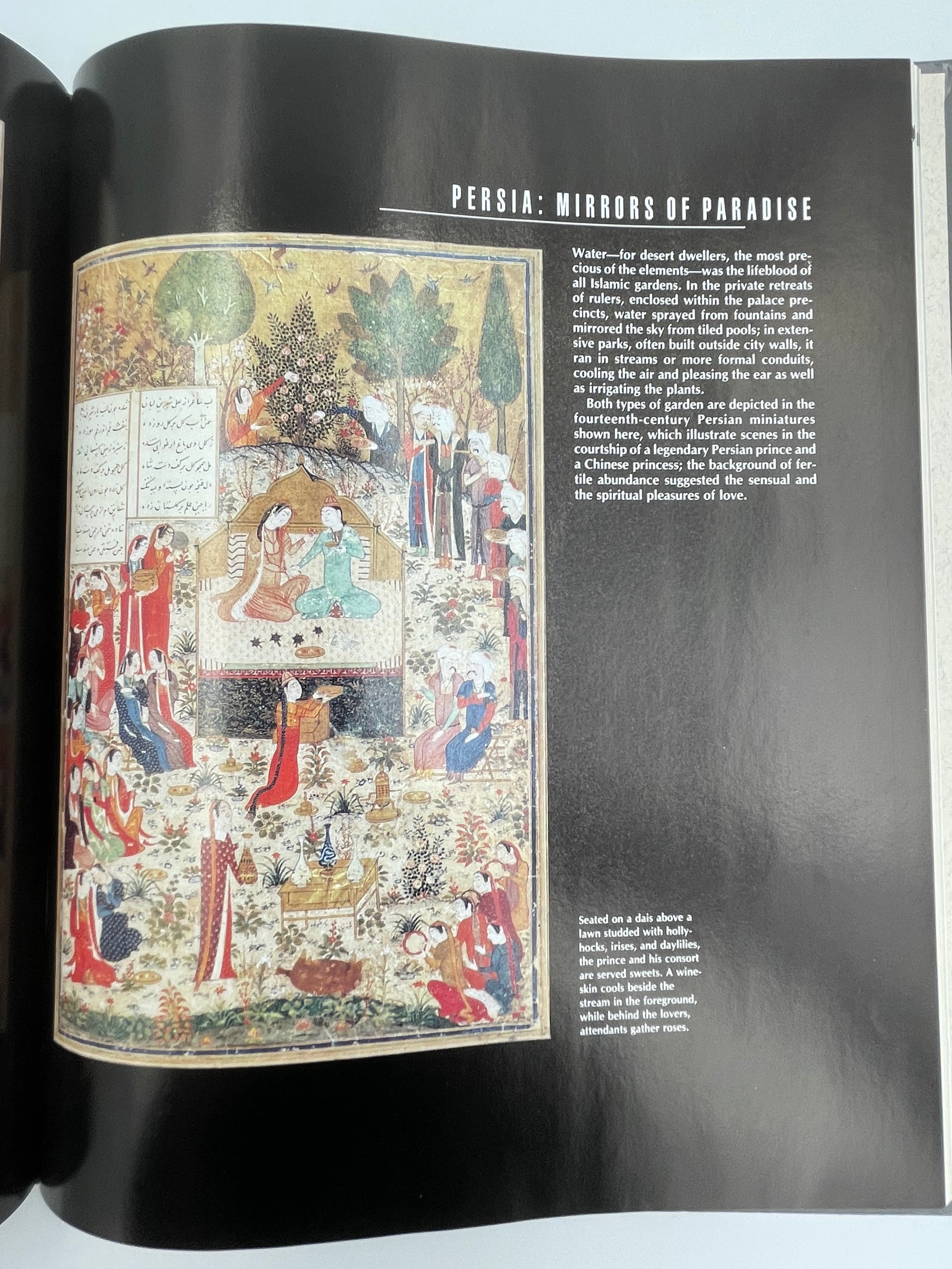 Inside page of book  'Time Frame A.D. 1300-1400'  with intricate illustrations on a black background