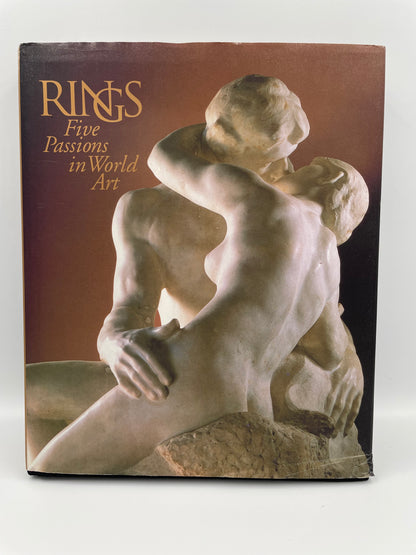 Book cover with sculpture of two figures on a brown background from Rings: Five Passions in World Art