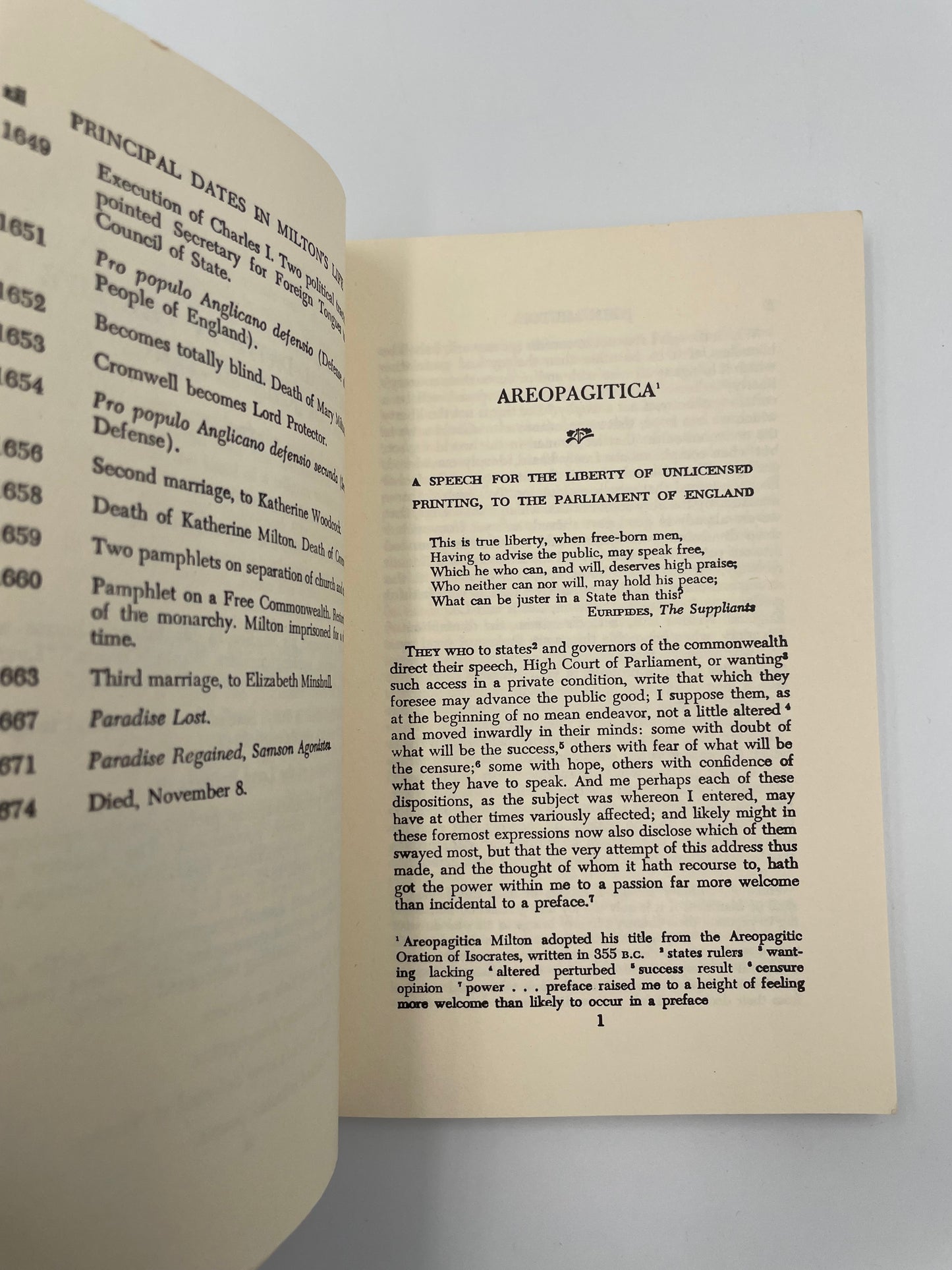 Page 1 of 'Areopagitica and Of Education' by Milton 