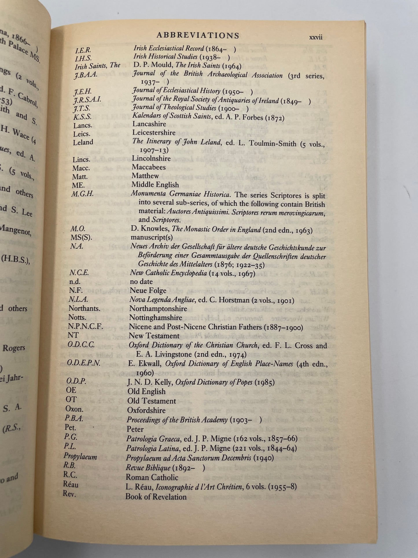  Abbreviations page on a plain background from ‘The Oxford Dictionary of Saints’ by David Hugh Farmer.