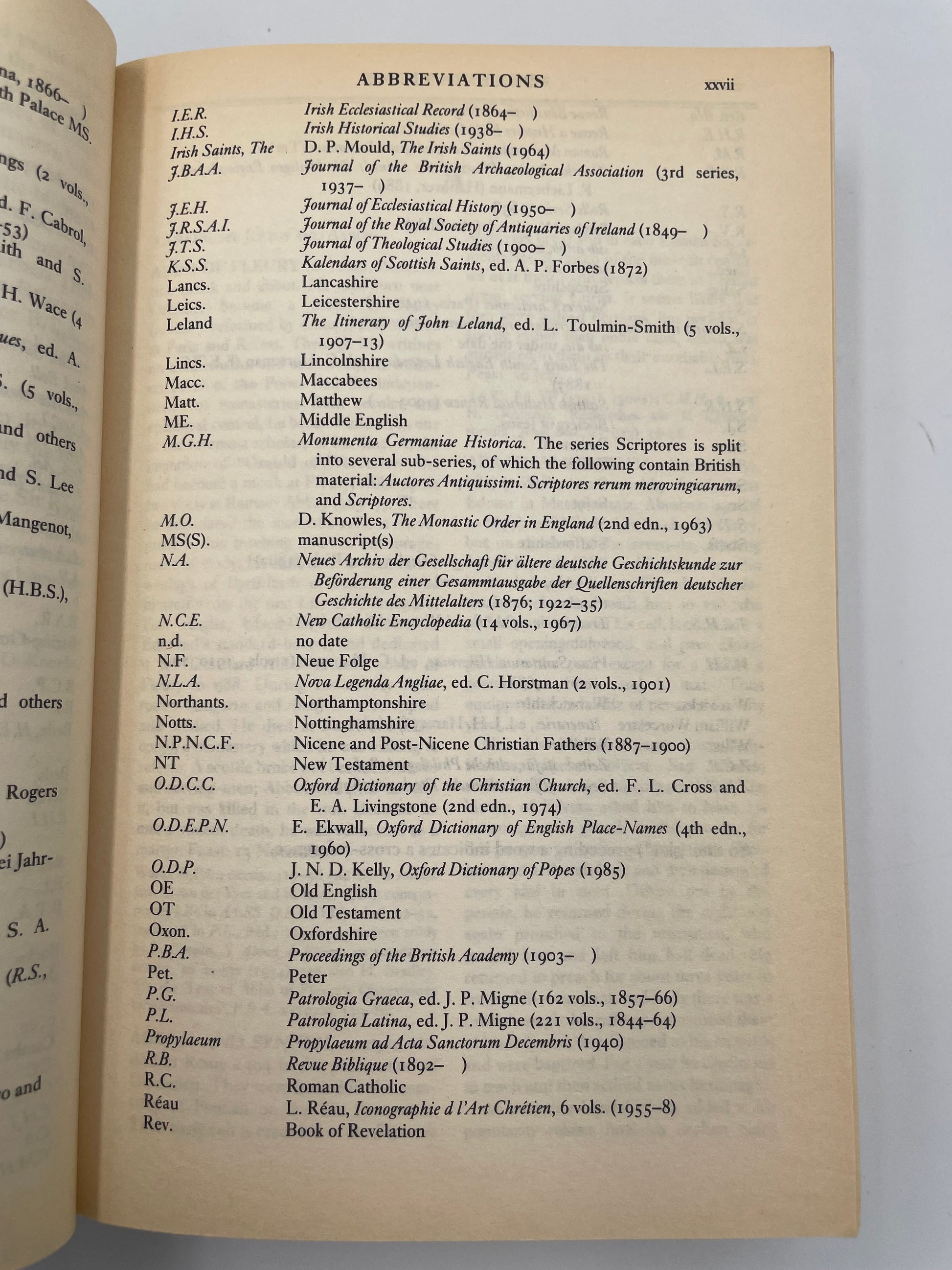  Abbreviations page on a plain background from ‘The Oxford Dictionary of Saints’ by David Hugh Farmer.