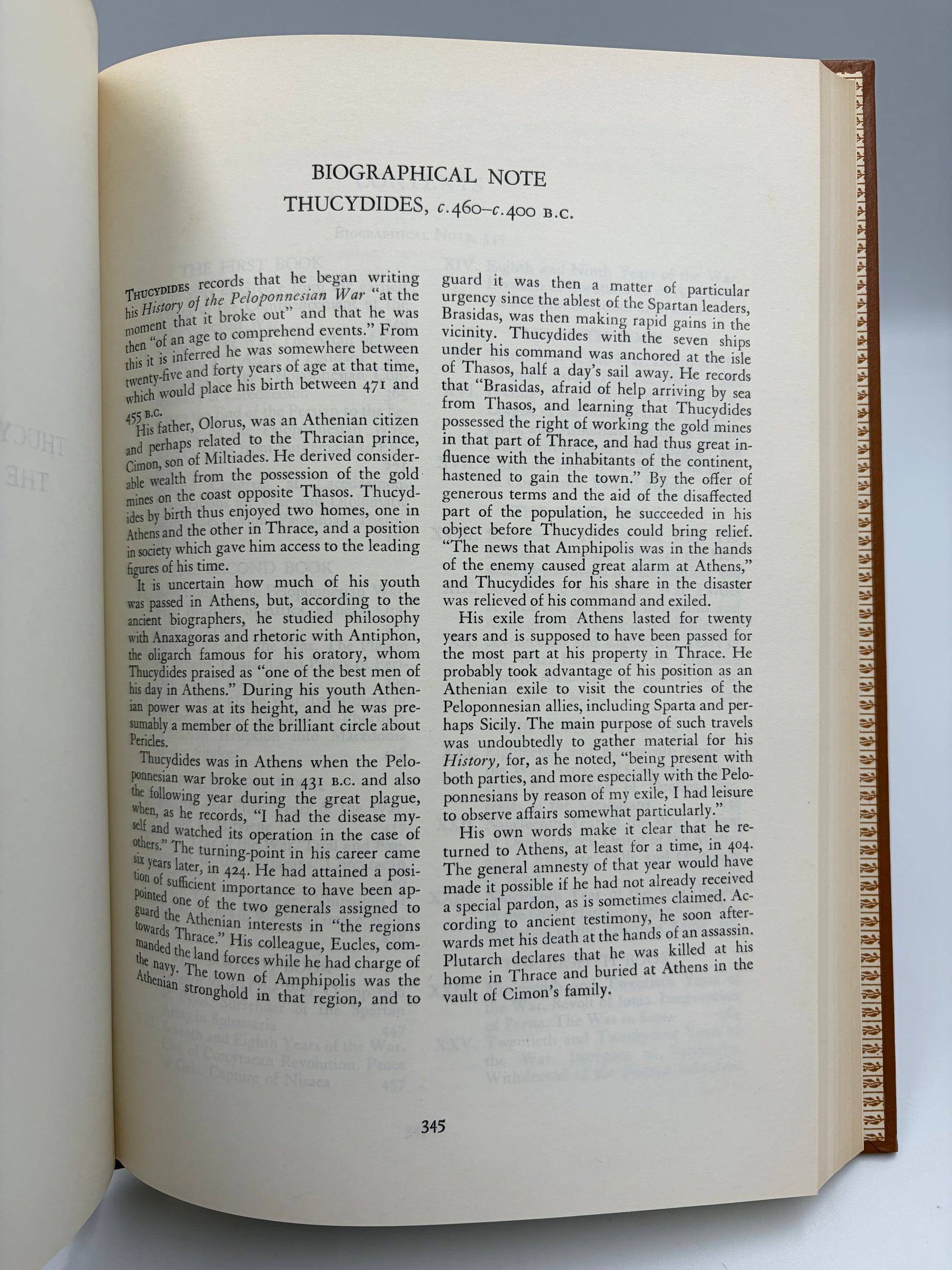 Biographical note page on Thucydides from 'The History of Herodotus and The History of the Peloponnesian War'. 