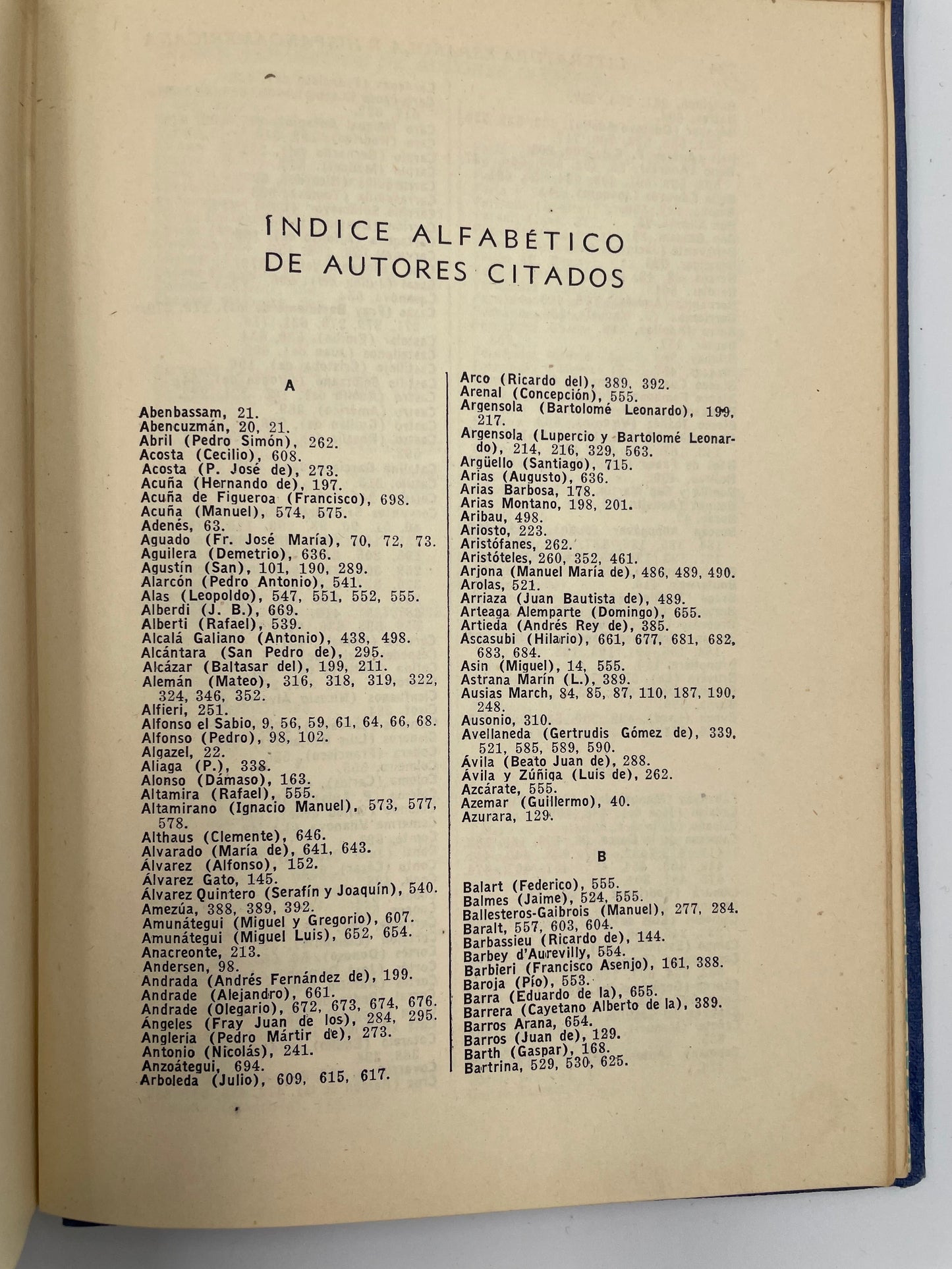 Index page of cited authors from ‘Historia de la Literatura Española e Hispanoamericana’.