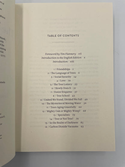 Table of contents page from 'The Hidden Life of Trees' by Peter Wohlleben.