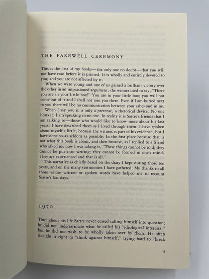 Introductory page from the book ‘Adieux: A Farewell to Sarte’ by Simone de Beauvoir.