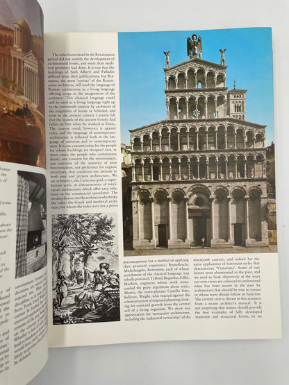 Random page with images of old buildings  from ‘Architecture of the Western World’ by Michael Rayburn