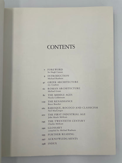 Contents page of ‘Architecture of the Western World’ by Michael Rayburn