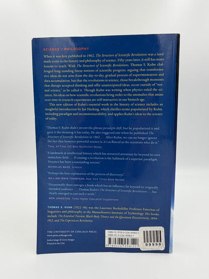 Back book cover of 'The Structure of Scientific Revolutions' by Thomas S. Kuhn.