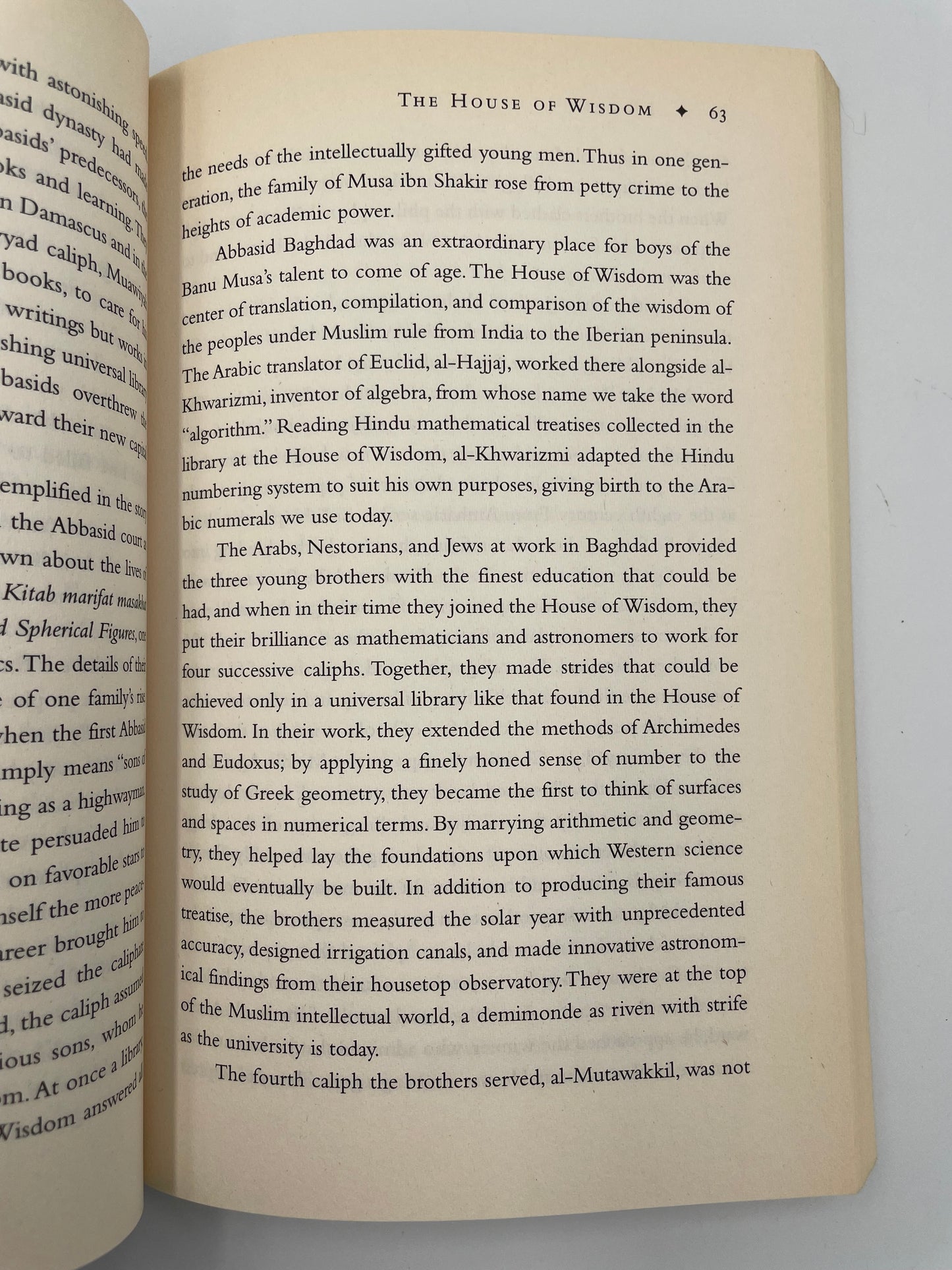 Random page 63 on the 'House of Wisdom' from the book, 'Library: An Unquiet History' by Matthew Battles.