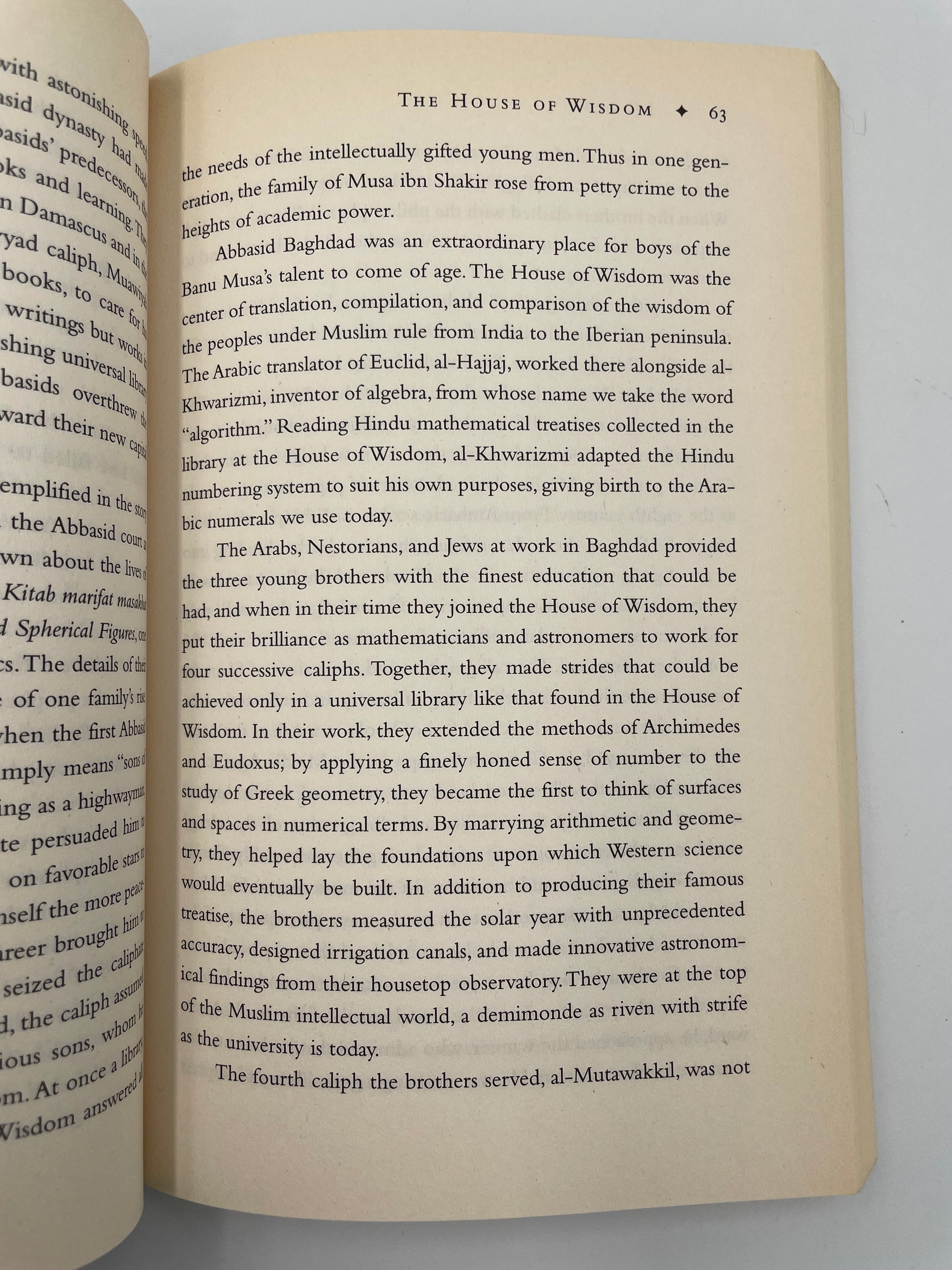 Random page 63 on the 'House of Wisdom' from the book, 'Library: An Unquiet History' by Matthew Battles.
