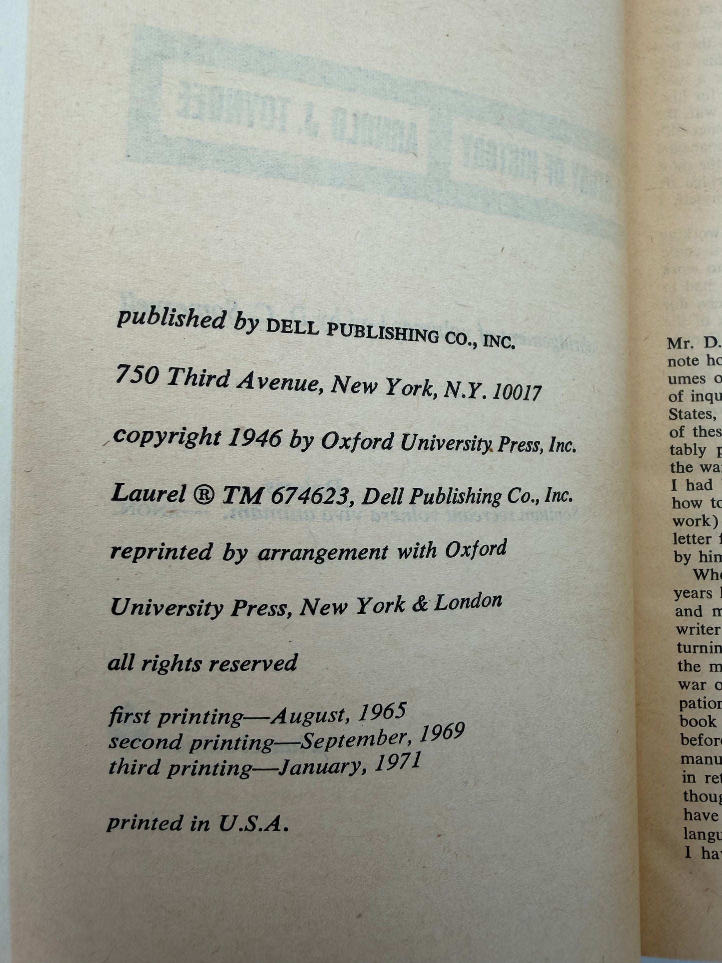 Copyright and publishing information from ‘A Study of History’ by Arnold J.Toynbee - 2 Volume Abridged Set