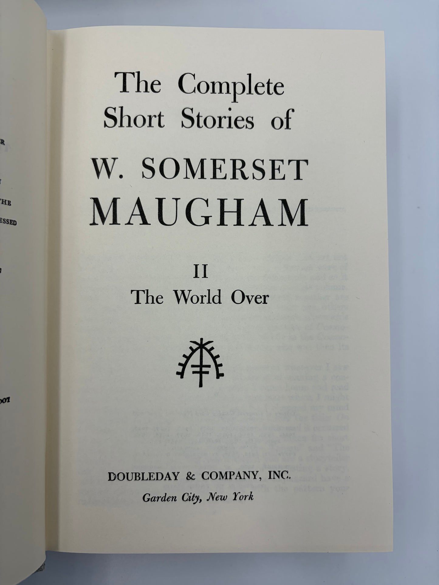 Title page of 'The Complete Short Stories of W. Somerset Maugham' Volume 2,  by Doubleday & Company, Inc.