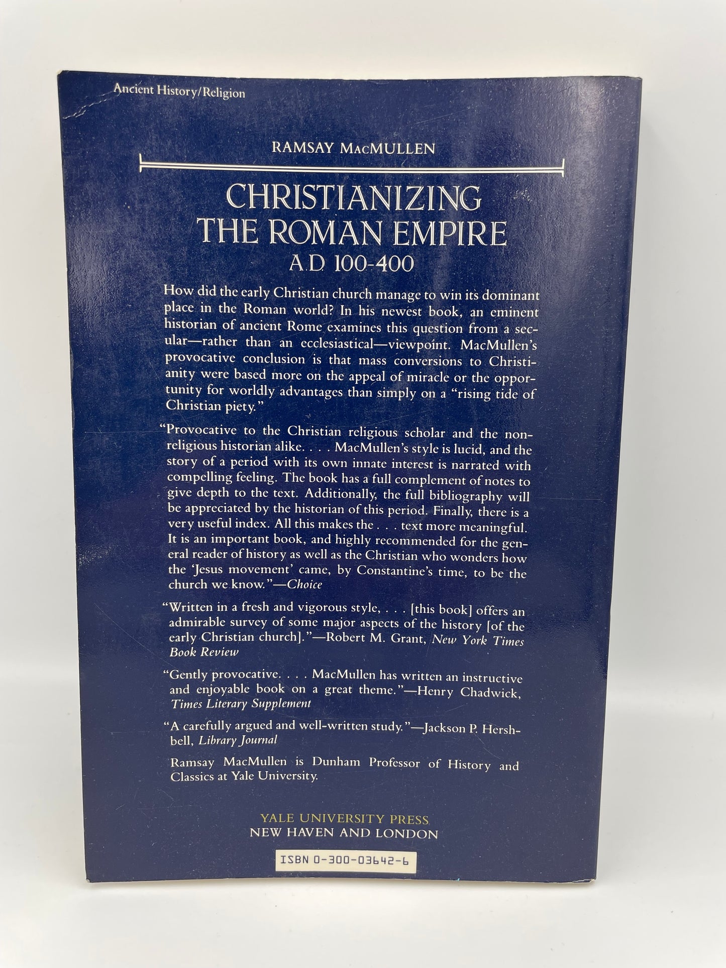 Back book cover of 'Christianizing the Roman Empire AD 100-400' on a white background