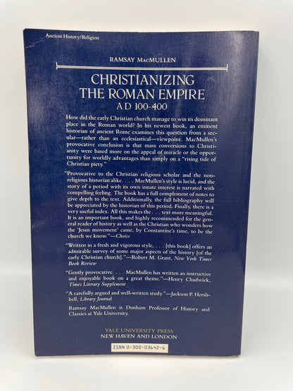 Back book cover of 'Christianizing the Roman Empire AD 100-400' on a white background