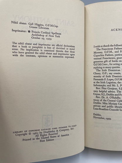 Publisher Information page from ‘ St. Anthony and his Times’ by Mary Purcell