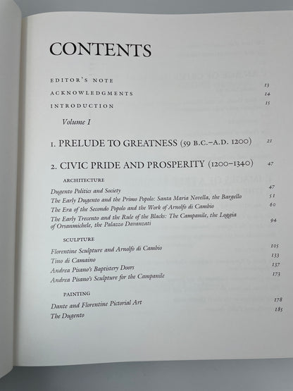 Contents page of "The Art of Florence" (2 volume set) by Glenn Andres, John Hunisak, and Richard Turner 