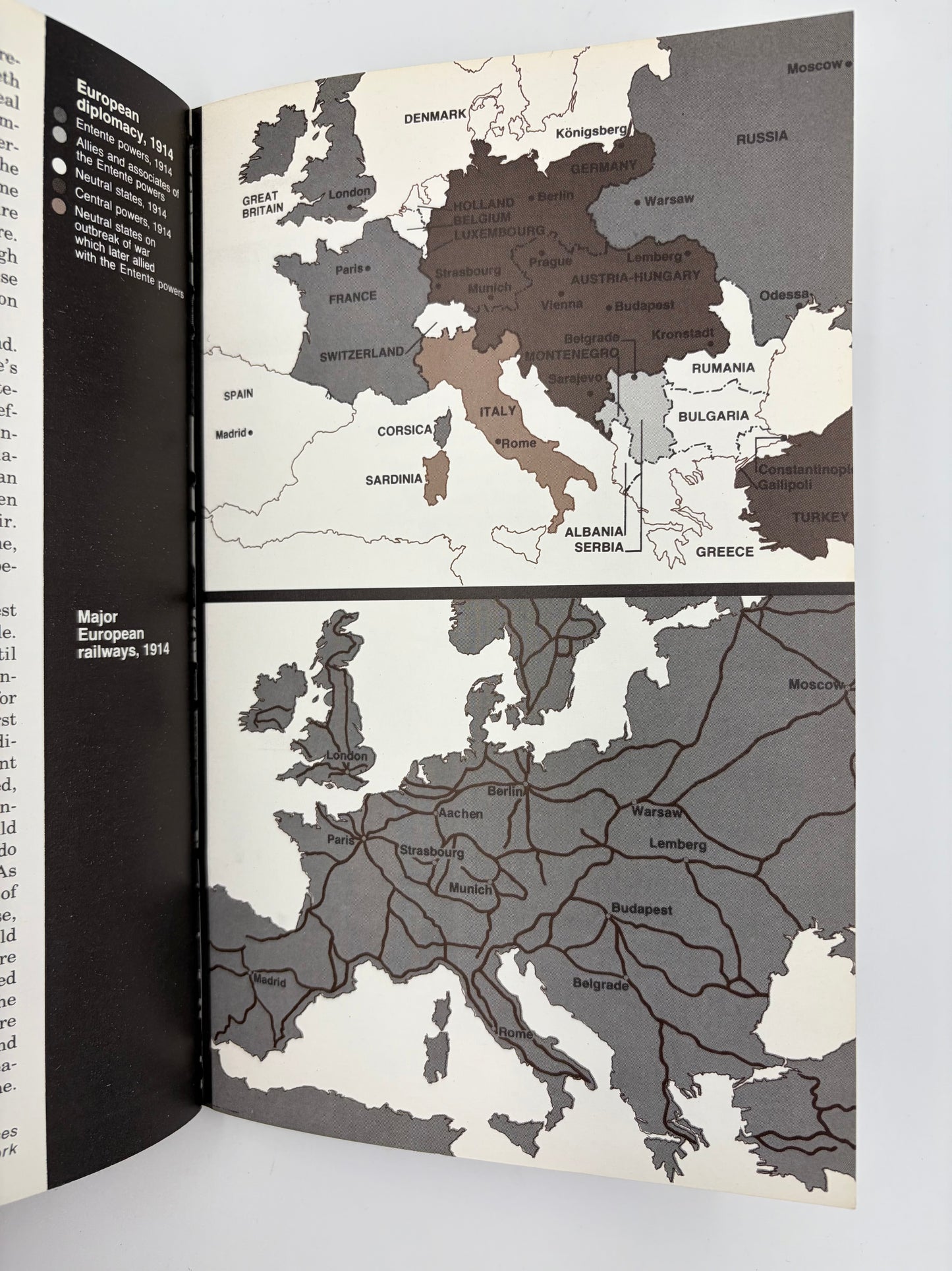 Page with map of European railway network and geopolitical alliances from the book ‘War By Time-Table — How the First World War Began’ by AJP Taylor