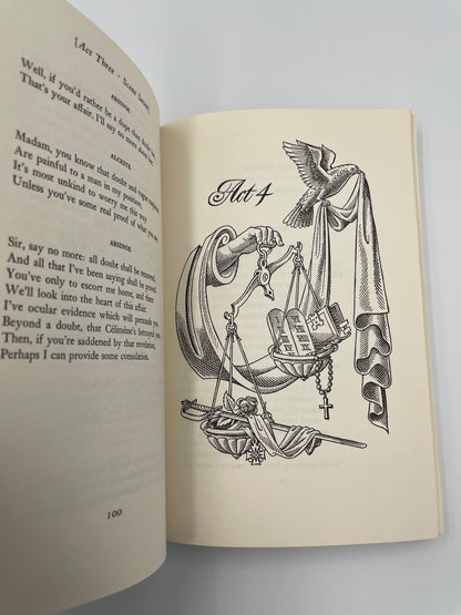 Act 4 page with a decorative illustration of a ship and text on a white background from ‘Molière: The Misanthrope and Tartuffe’.