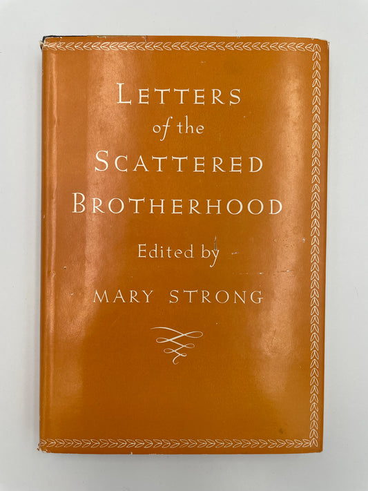 Brown book cover of ‘Letters of the Scattered Brotherhood’. Edited by Mary Strong‘with gold text on a white background.