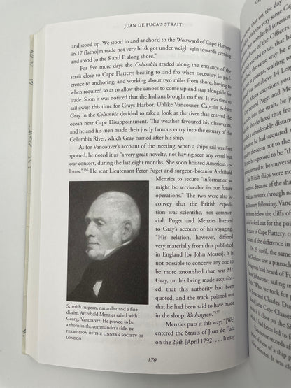Page 170 with text and an image of Archibald Menzies who sailed with George Vancouver from ‘Juan de Fuca's Strait’ by Barry Gough