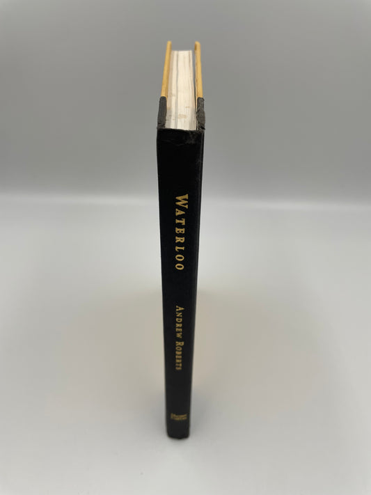 Book titled 'Waterloo' by Andrew Roberts on a gray background.