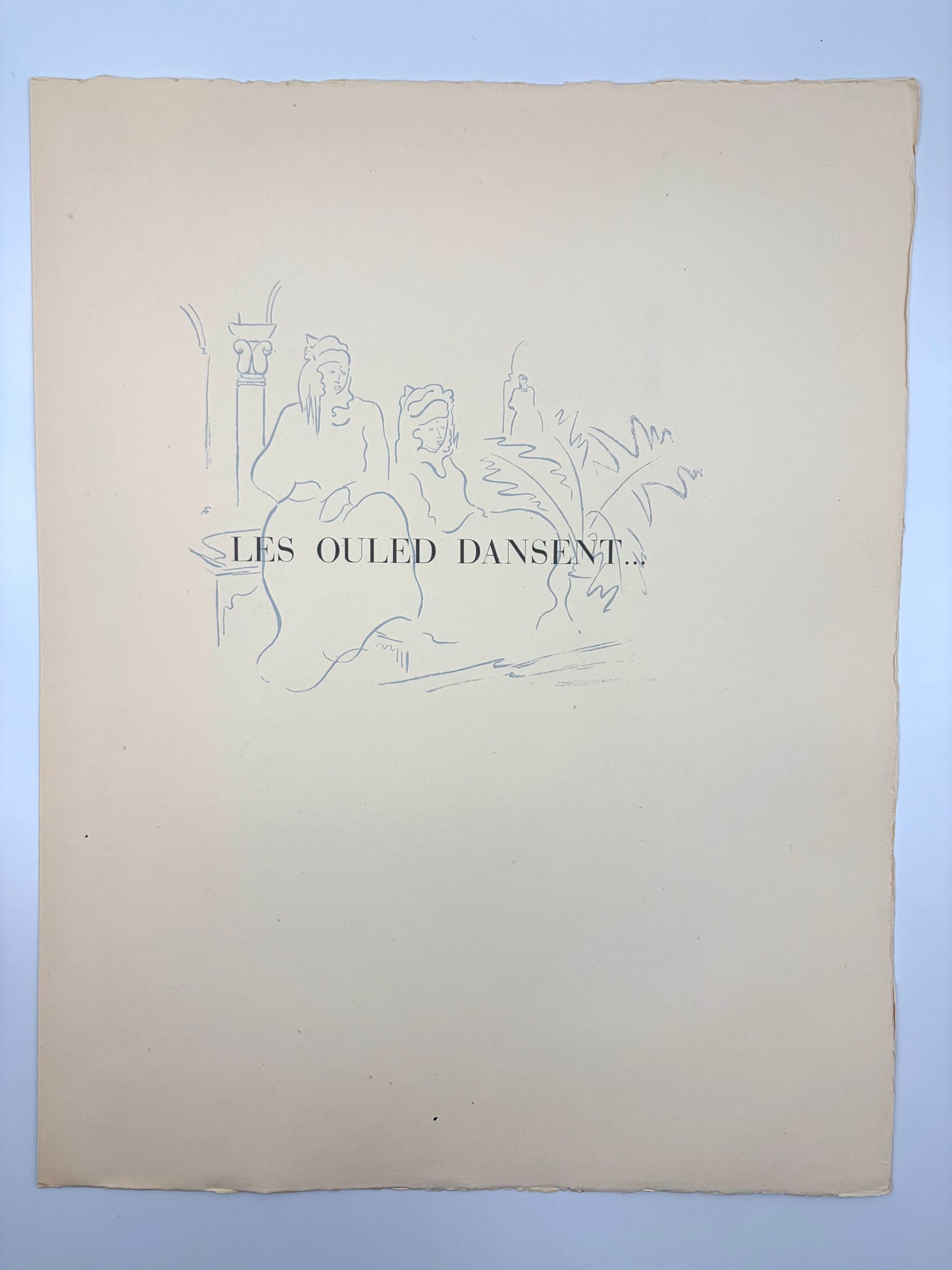 Portfolio cover titled 'Les Ouled Dansent' from the art portfolio 'Images d'Alger' by Alfred Figueras and Andre Gide. 