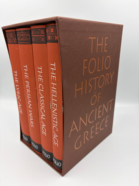 A boxed set of four books titled 'The Folio History of Ancient Greece'.