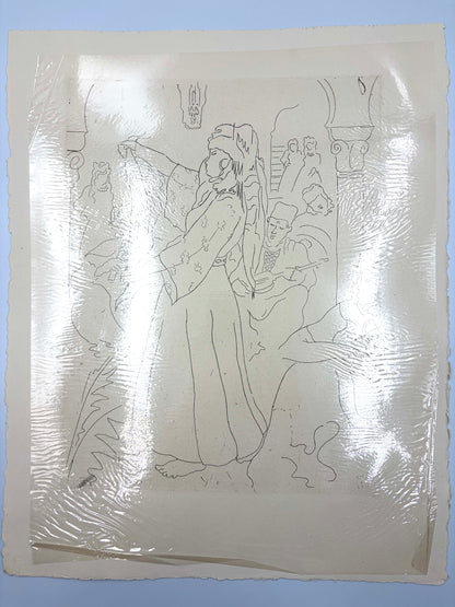 Etching of 'Les Ouled Dansent' from the art portfolio 'Images d'Alger' by Alfred Figueras and Andre Gide. 