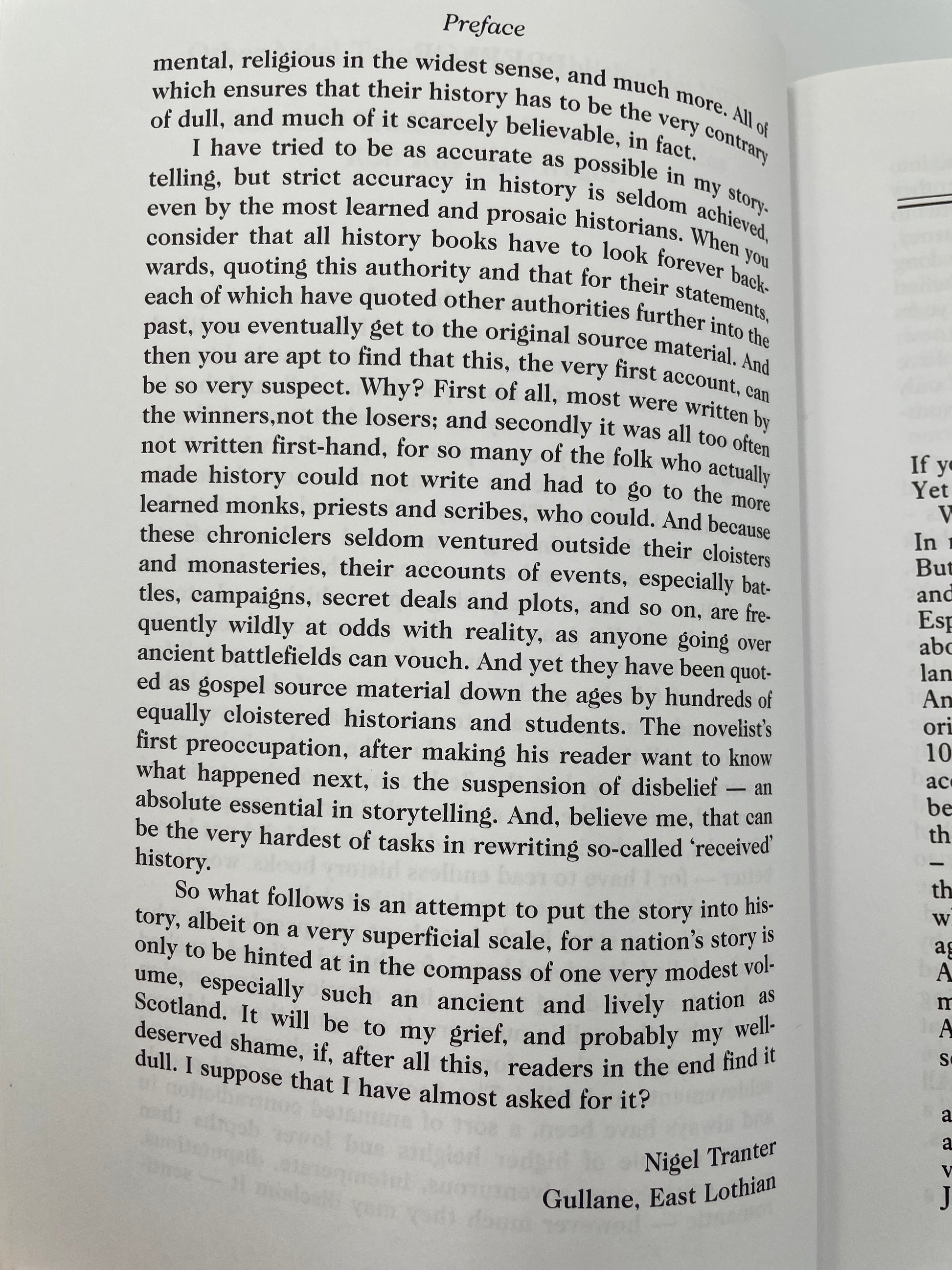 Preface page continued from book, ‘The Story of Scotland’ by Nigel Tranter.